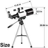 Astronomical telescope suitable for children and beginners, astronomical refracting telescope with 70mm aperture and 300mm focal length, portable travel telescope with tripod, smartphone holder and Bluetooth remote control